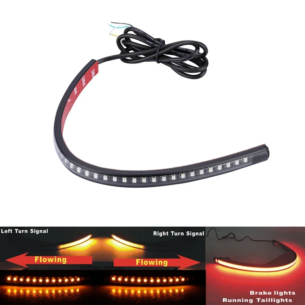 Motorcycle Soft Rubber Turn Signal Tail Rear Brake Stop Light SMD3528 12V Flexible Universal 36 LED Light Bar Strip Flowing Lamp