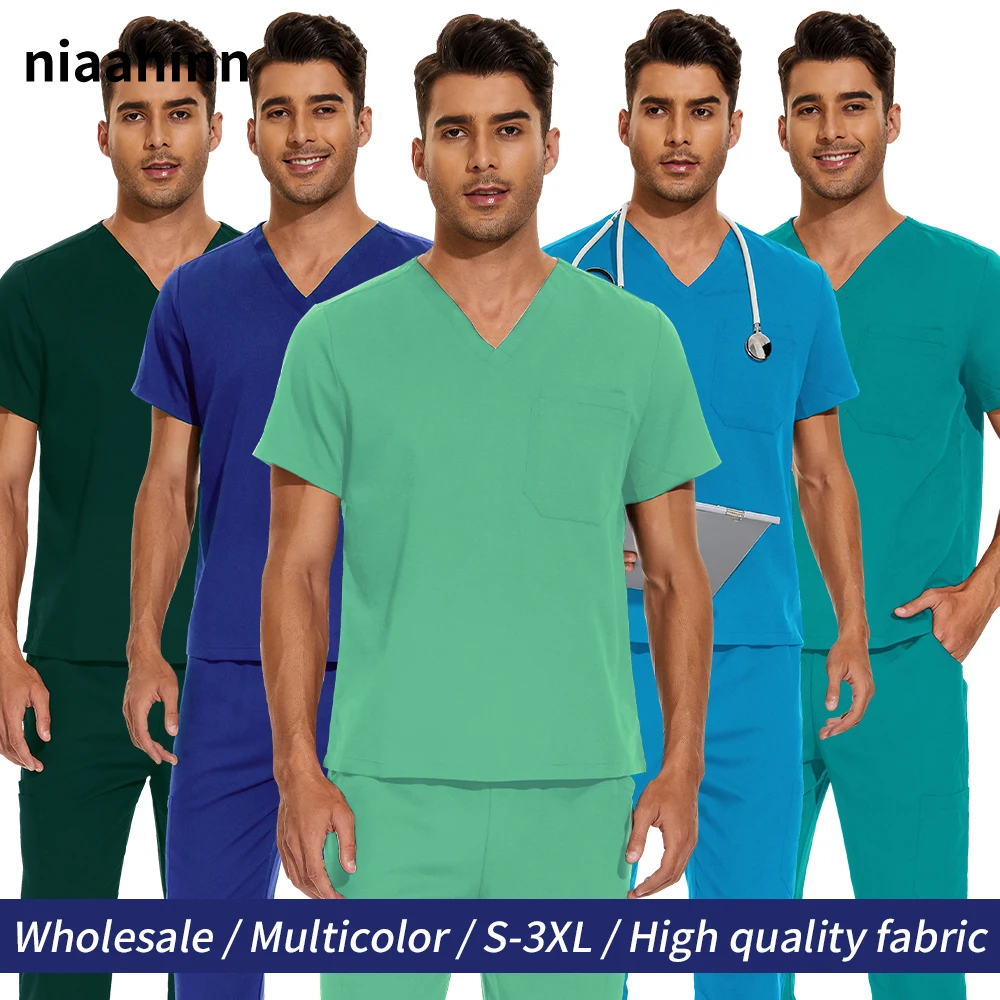 Medical Clothes Men Nursing Uniforms Scrubs Tops Nurse Pants Suits Lab Workwear Dentistry Doctor Costume Plus Size Surgical Sets men medical clothes plug size scrub top long sleeve nursing uniforms cotton doctor costume v neck workwear veterinary hospital