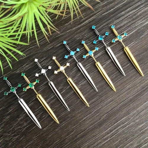 고딕 Kinitial 소드 귀걸이, 빈티지 멋진 펑크 크리스탈 귀걸이, 고스 귀걸이, 여성용 쥬얼리 선물 4