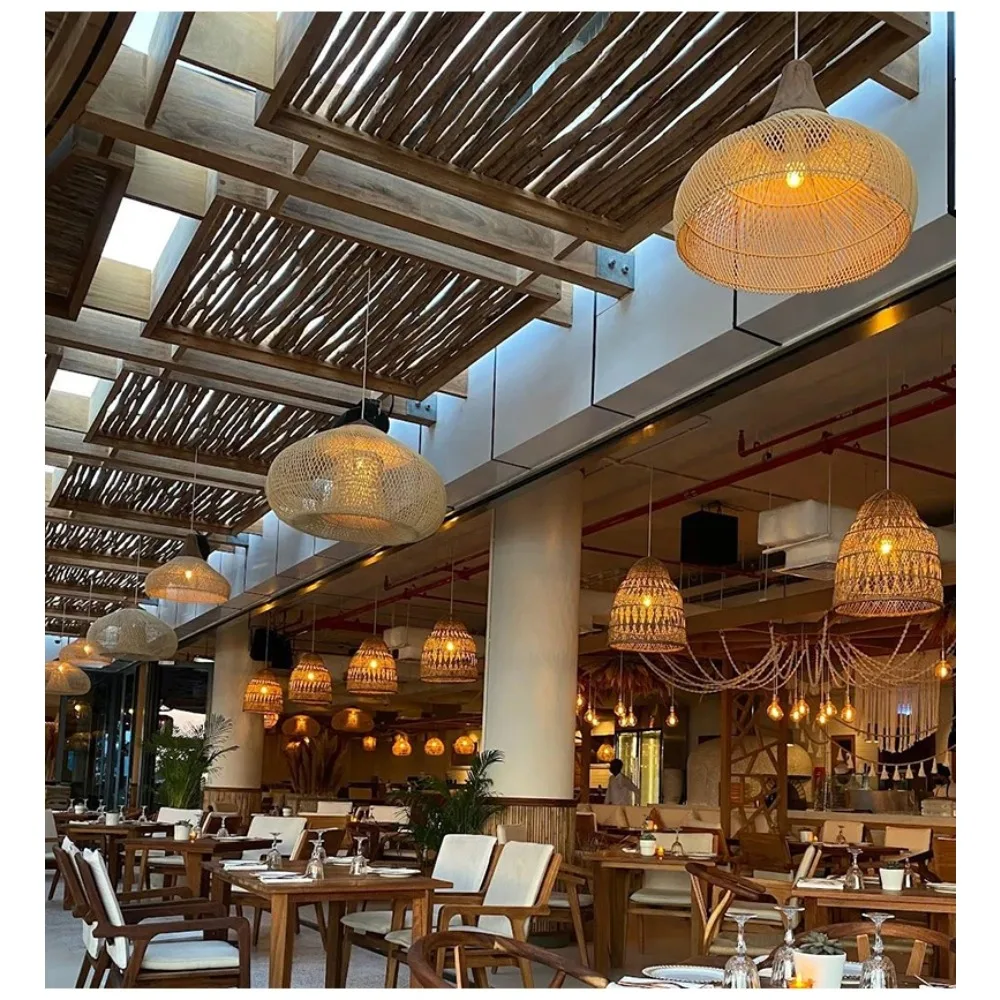 40-60CM Vintage Bamboo Pendant Lights Boho Chinese Hanging Lamp for E27 Home Decoration Light Fixture Office Bedroom Restaurant