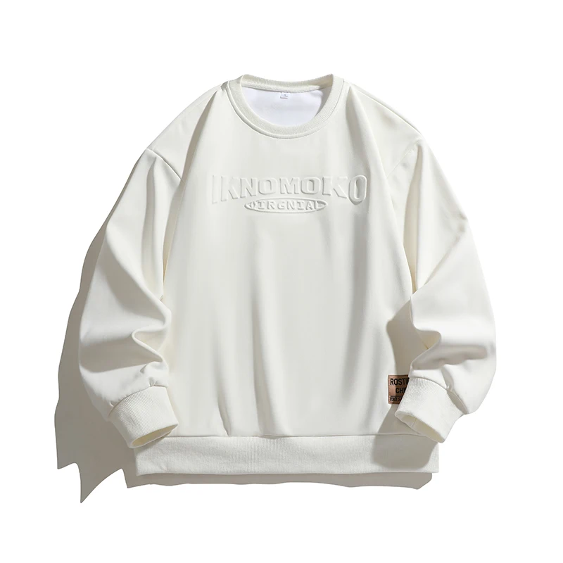 Men's Spring Autumn Pullover Round neck Letter Print Solid Lantern Long Sleeve Sports Hoodies T-shirt Casual Loose Vintage Tops