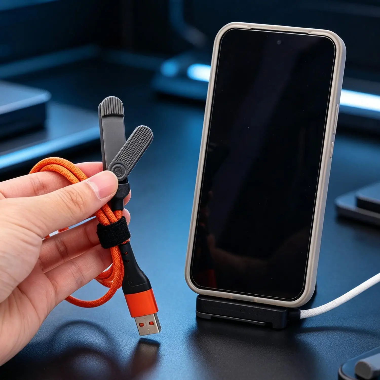 240W High-speed Charging Data Line Right Angle PD USB Type C To Type-C Cable with Built-in Phone Stand for IPhone Samsung Xiaomi 5