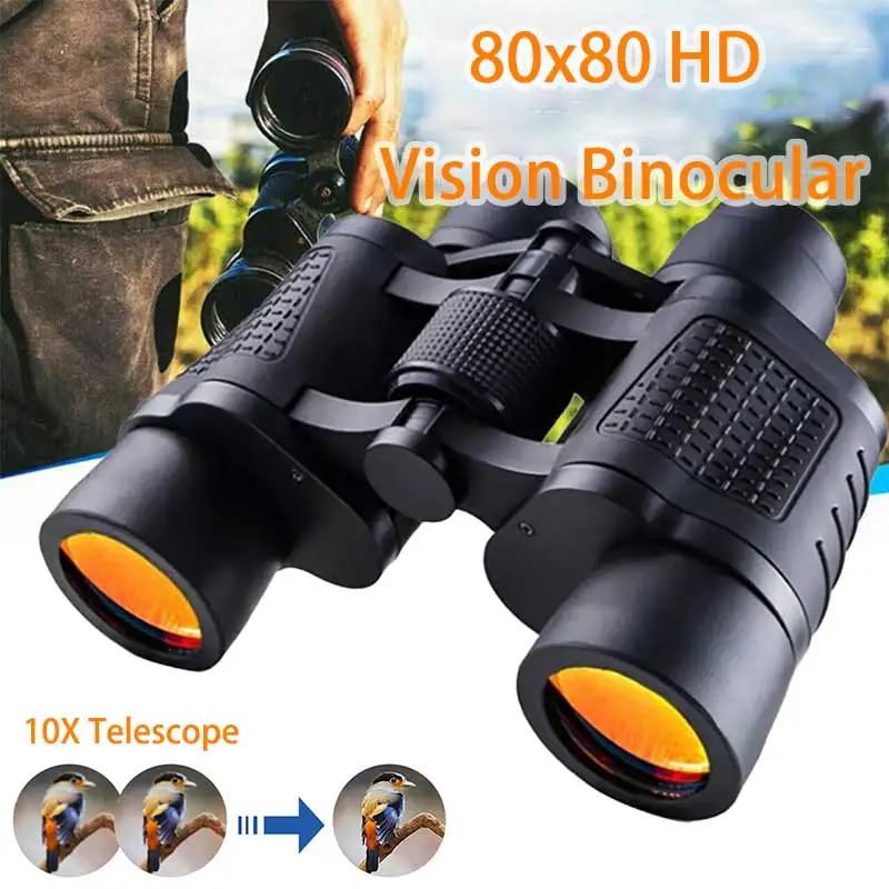 80x80 Night Vision Binocular 10X Telescope HD Light Night Vision Bak4 Prism Professional Zoom Powerful for Hunting Bird Watching