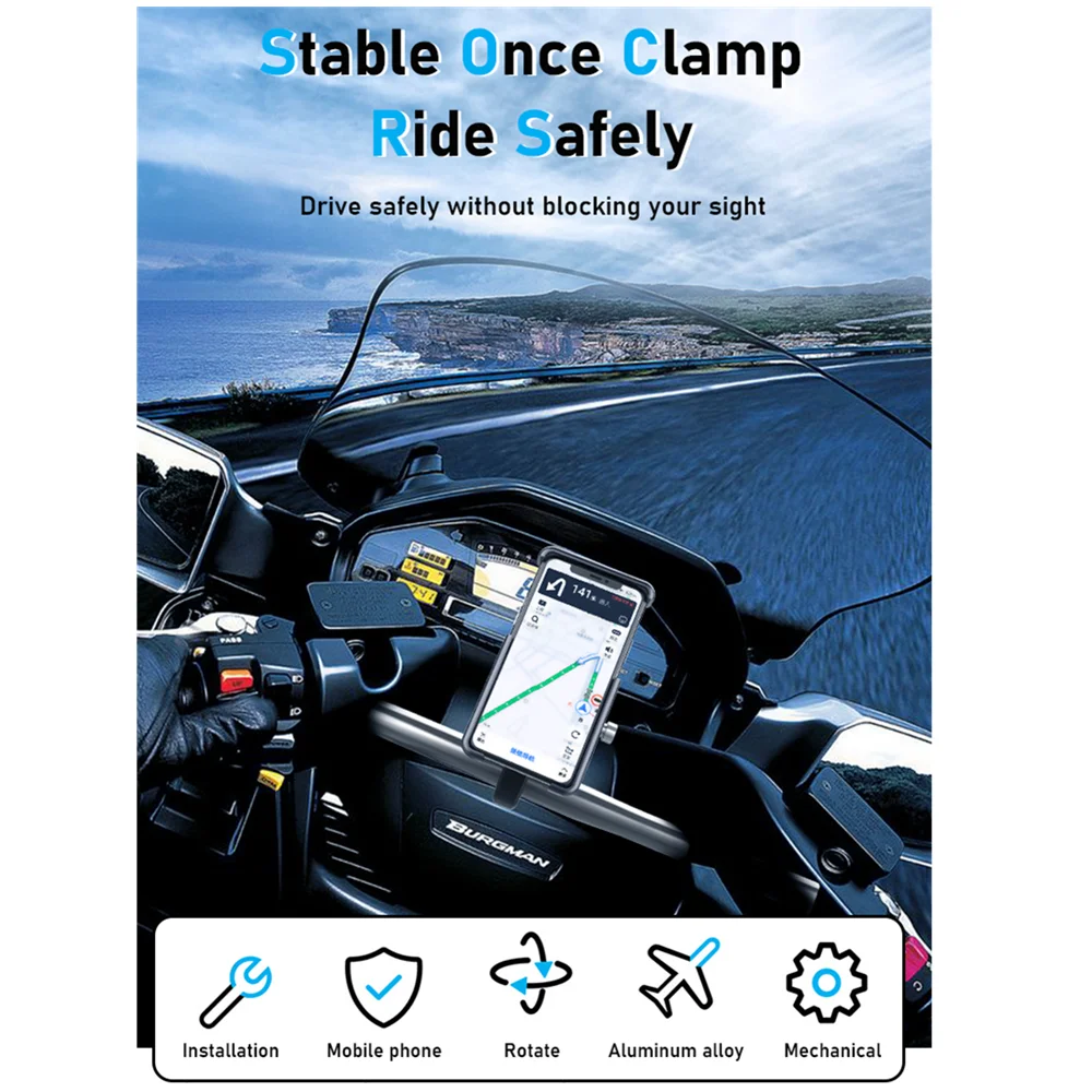 Motorcycle Bicycle 360°Rotating Mobile Phone Holder Handlebar Rear Mirror Lever Support Stand SmartPhone Bicycle Cycling Bracket