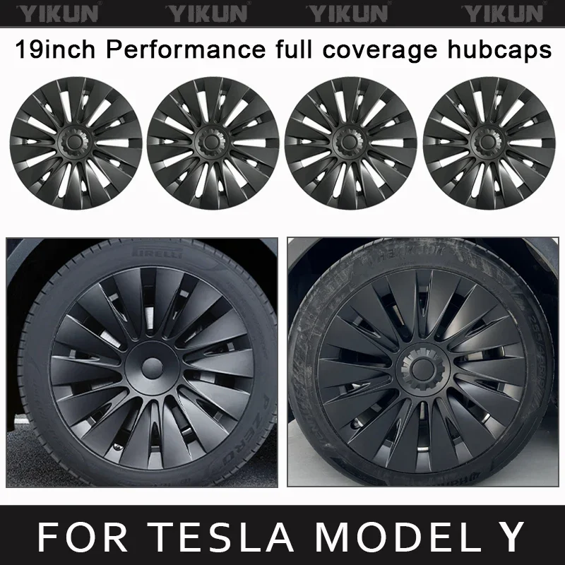 4PCS Hub Cap for Tesla Model Y 19-Inch Hubcap Performance Replacement Wheel Cap Automobile Full Rim Cover Accessories -