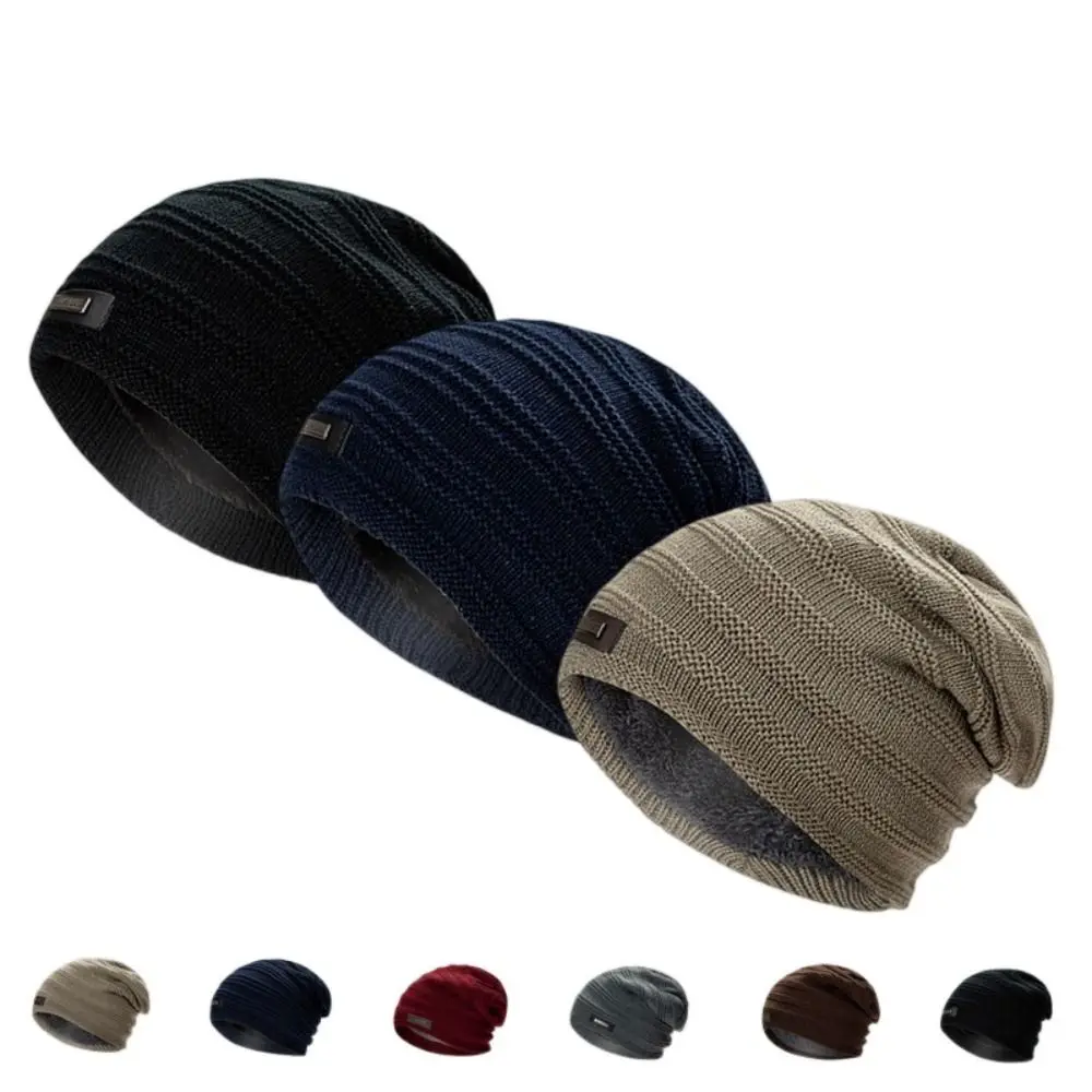 

Fleece Lined Men's Winter Hat With Tag Fashion Polyester Striped Winter Cap Warm Toque Hat Male