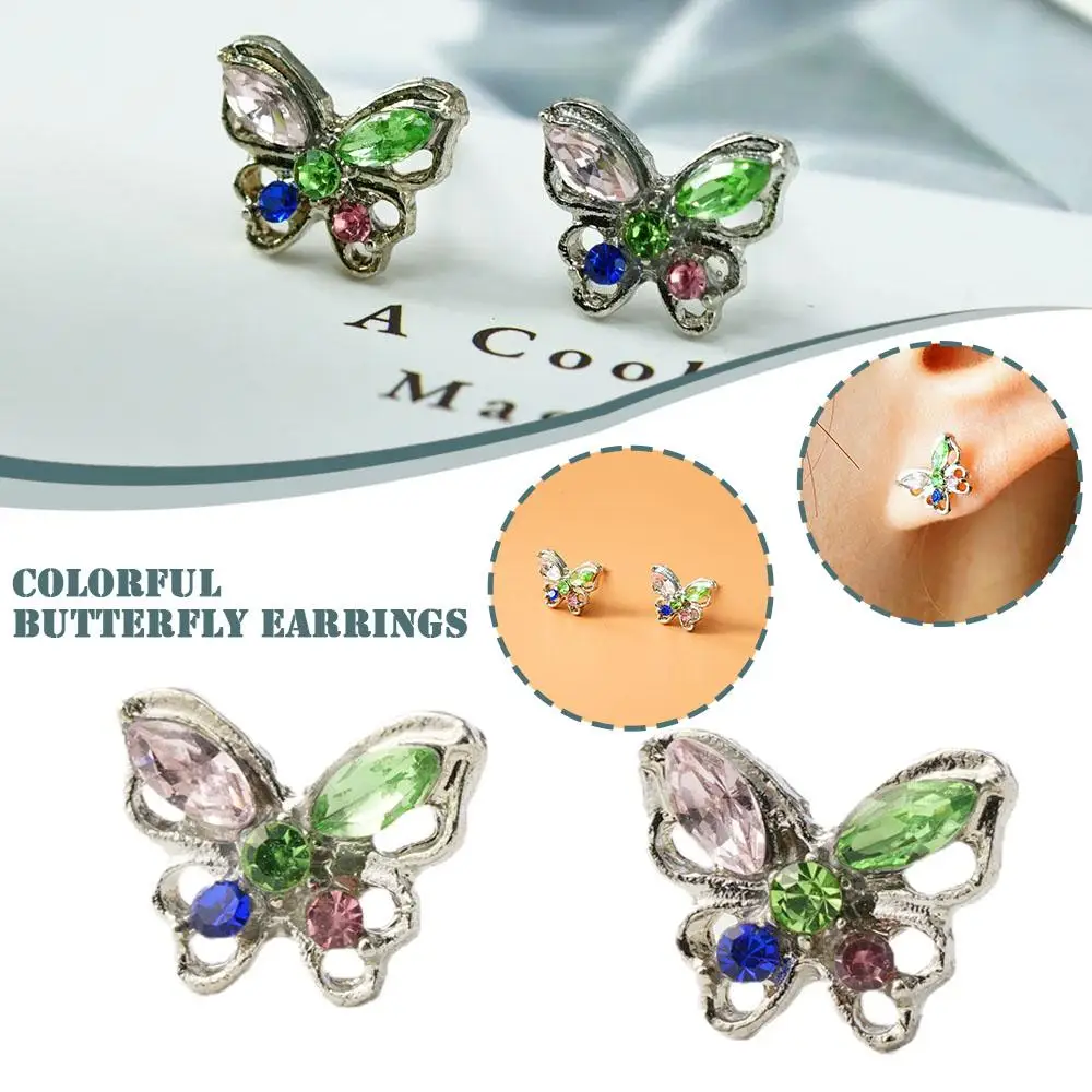

Colored Zircon Butterfly Stud Earrings Women Girl Small Jewelry Stud Banquet Fresh Fashion Earrings Versatile Accessories D1L6