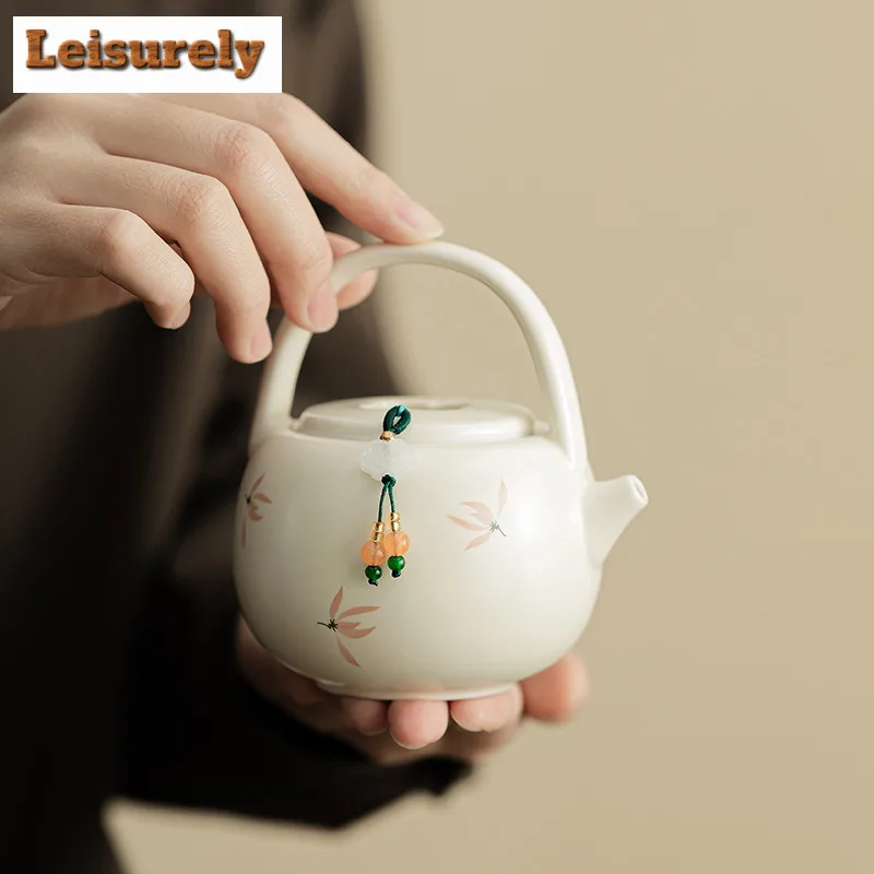 203ml Orchid Wind Chime Cream Ding Kiln Teapot Vintage Tea Infuser Pot Tea Maker Kettle with Strainer Tableware Supplies Craft