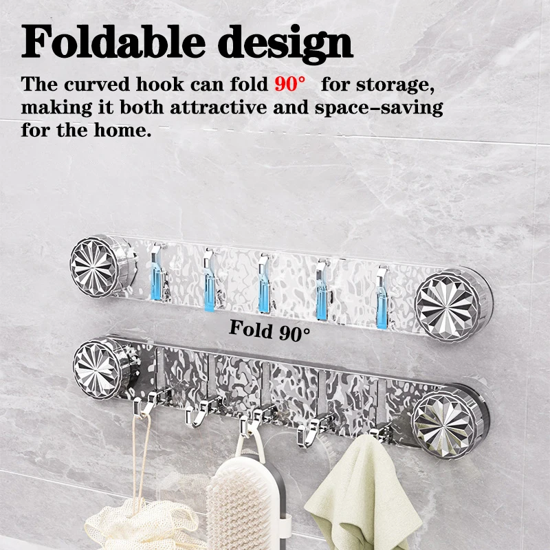 No-drill Suction Cup Long Row Hooks For Bathroom Wall Storage Behind Doors Traceless Adhesive Hooks