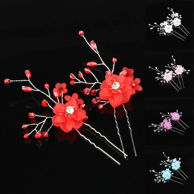 

2Pcs Hair Accessories Flower Hairpin Hair Clip Hairpin Hair Fork Wedding Accessories Bridal Headwear Fashion