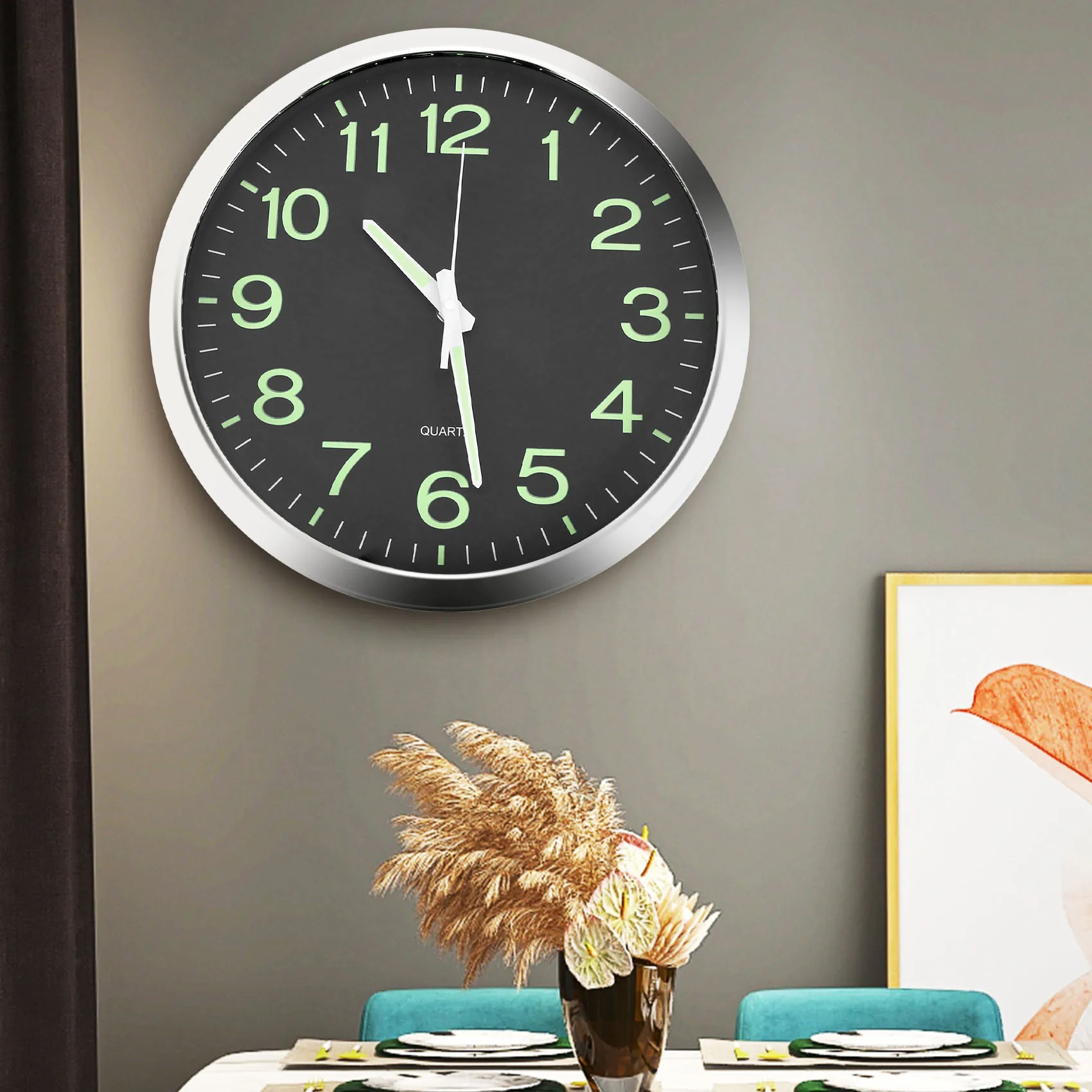 12 Inch Round Large Luminous Wall Clock Glow in the Dark Non-Ticking Indoor Decor,wall clock