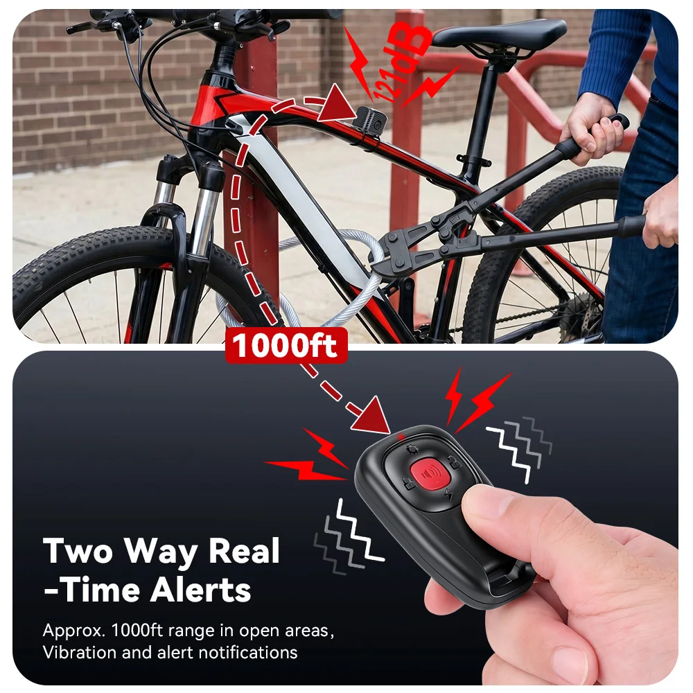 Extractme Alarme bidirectionnelle pour moto et vélo, système de sécurité par vibration, 121 dB, télécommande sans fil, 305 mètres, étanche 2