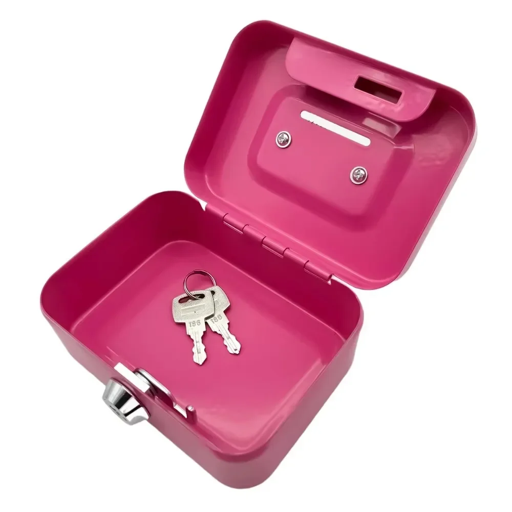1PC Metal Key Lock Cash Box with Handle Small Kids Money Organizer Storage Box with Lockable Cover for Easy Cash Management