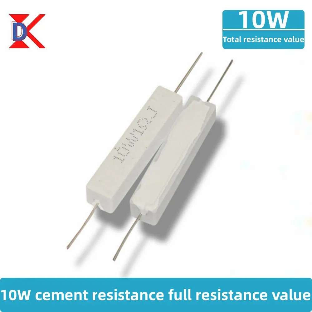 10Pcs 10W Ceramic Cement Resistor 5% 0.1R 0.22 0.33 0.5 Ohm 6.8K 0.25R 0.5R 3R 27R 12R 100R Non-inductive Resistors