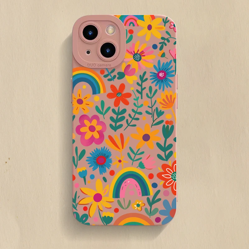 Vibrant Floral Rainbow Pattern Soft Matte Phone Case
