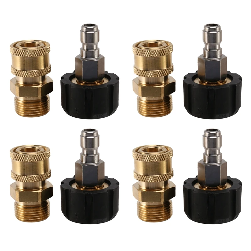 

4X Pressure Washer Adapter Set M22 To 1/4 Inch Quick Connect Kit, M22 14Mm To 1/4 Inch Quick Connect Kit