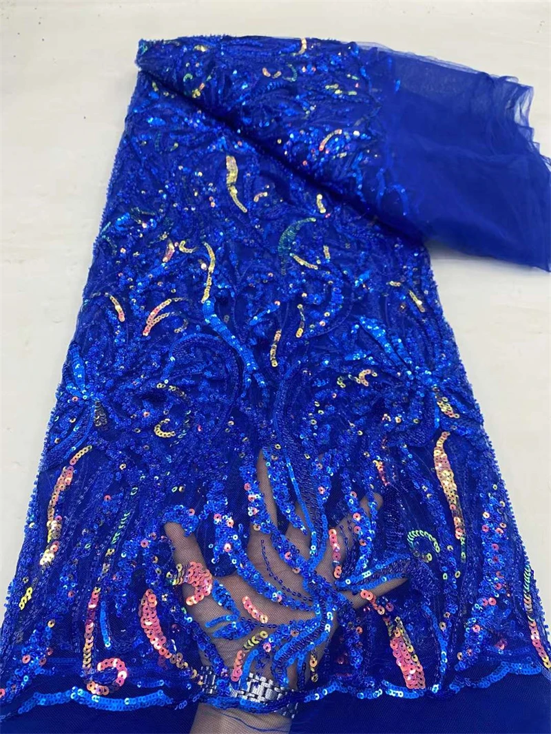 

African Heavy Beaded Lace Fabric 2024 High Quality 5 Yards Nigerian Sequins Groom Fabric Material For Wedding Party Dress