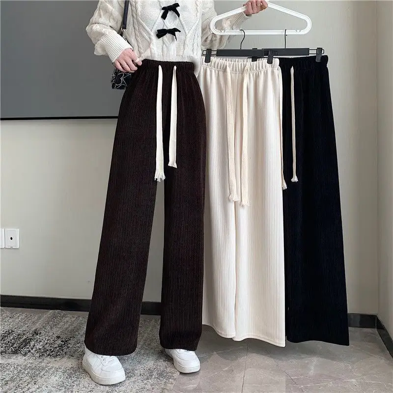 

Spring and Autumn Women's Wide Leg Corduroy Draped Pants High Waist Loose Drawstring Casual Pants