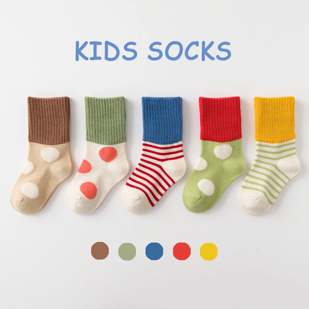 

5 Pairs/Lot Toddler Socks Newborn Baby Soft Prewalker Spring Cotton Girl Kids Autumn Infant Cartoon Striped Print Sock 0-12Y