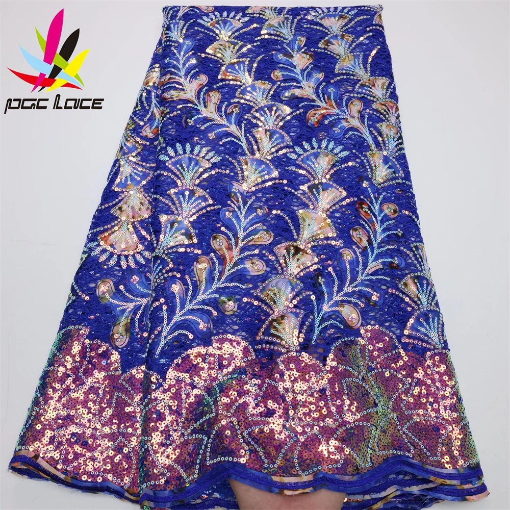 PGC 20223 High Quality Nigerian African Sequins Velvet Lace Fabric Embroidery For Nigerian Wedding Party Dress Sewing pgc african sequins lace fabric 2022 high quality embroidery french tulle lace nigerian wedding party dress sewing ya4129b 4