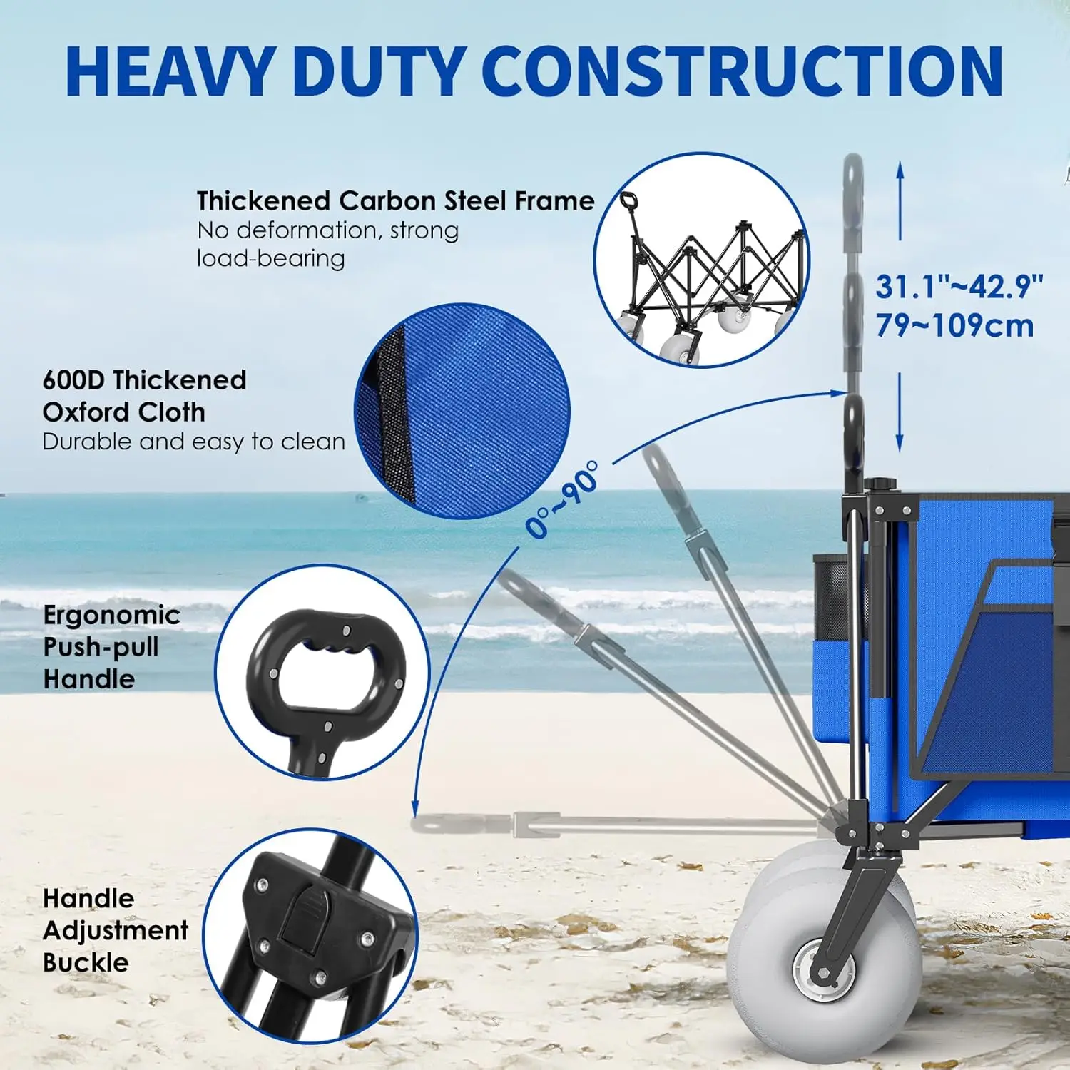 Beach Wagon with Big Wheels for Sand - 450lbs Load Heavy Duty Wagons Carts Foldable with 9" All Terrain Inflatable Tires