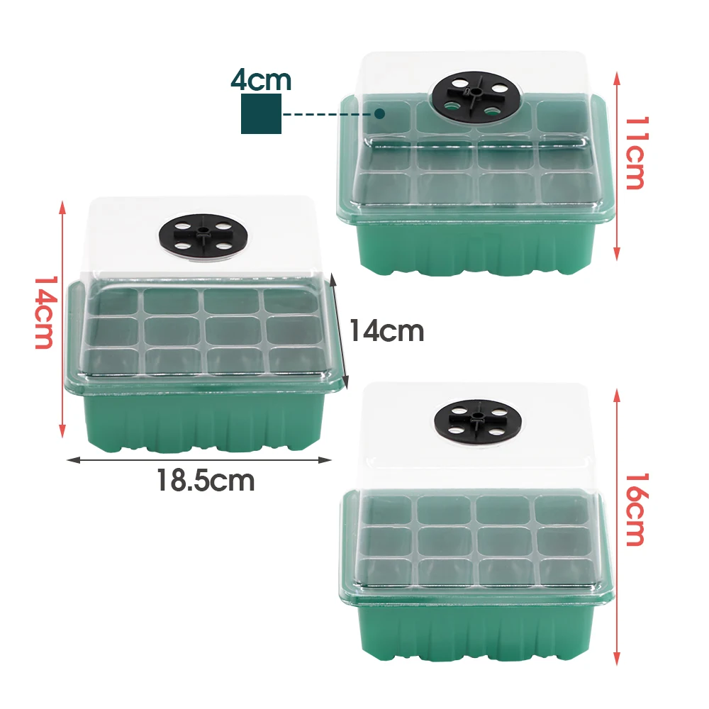 Seed and Herb Domed Propagator 16/14/11CM With LED Grow Lights Red Blue Warm Lighting Starter Trays Kit Plant Germination Box