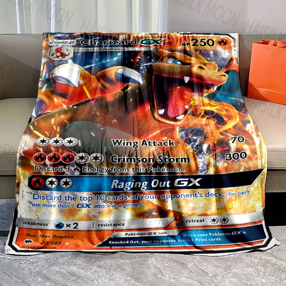 1PC Pokémon Card Charizard Print Blanket Warm Soft Fluffy Throw Kids  Adult Sofa Bed Break Blanket for Travel Picnic Camping 3