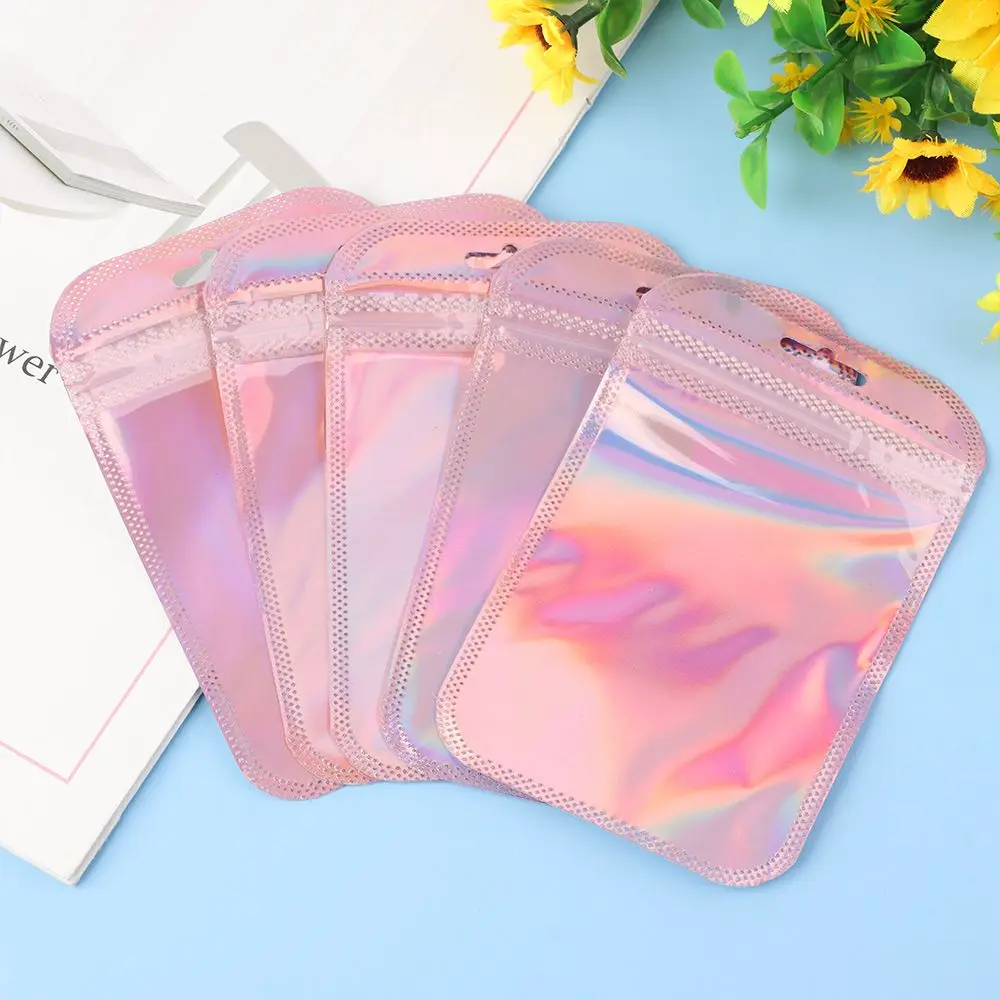 

50pcs/bag High quality Resealable With Hang Hole Iridescent OPP Bags Self Sealing Pouches Packaging Bag Zip lock Pouches