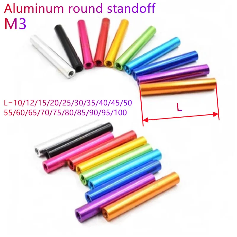 10 Stück/Set M3x10/12/15/20/25/30mm bis 100mm Bunte Aluminium-Rundabstandshalter
