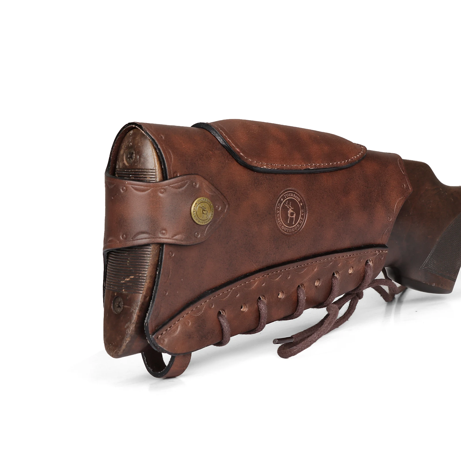 Tourbon Vintage Leder Gewehrschaftabdeckung Waffenpaukenauflage mit Seilverschluss Verstellbar Braun Jagdzubehör – Detail 20