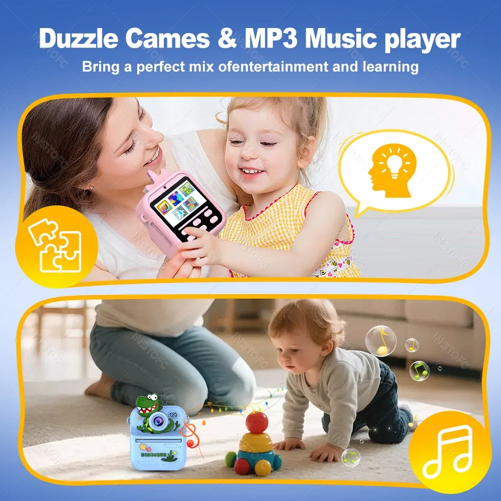 Mini Thermal Printer Digital Children Camera Photography Instant Print Photo 1080P Video Mini Thermal Printer For Birthday Gifts