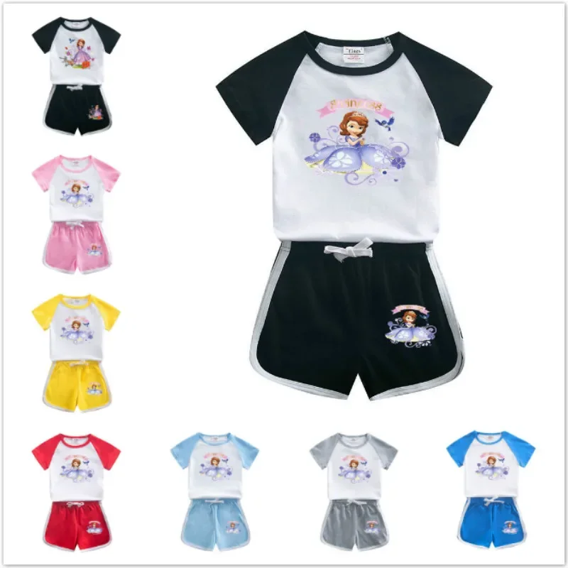 Summer Cartoon Princess Sofia Baby Girls Clothes Sets Short Sleeve T Shirt+Pant Shorts 2Pcs Set Kids Clothing Sport Suit Pajama