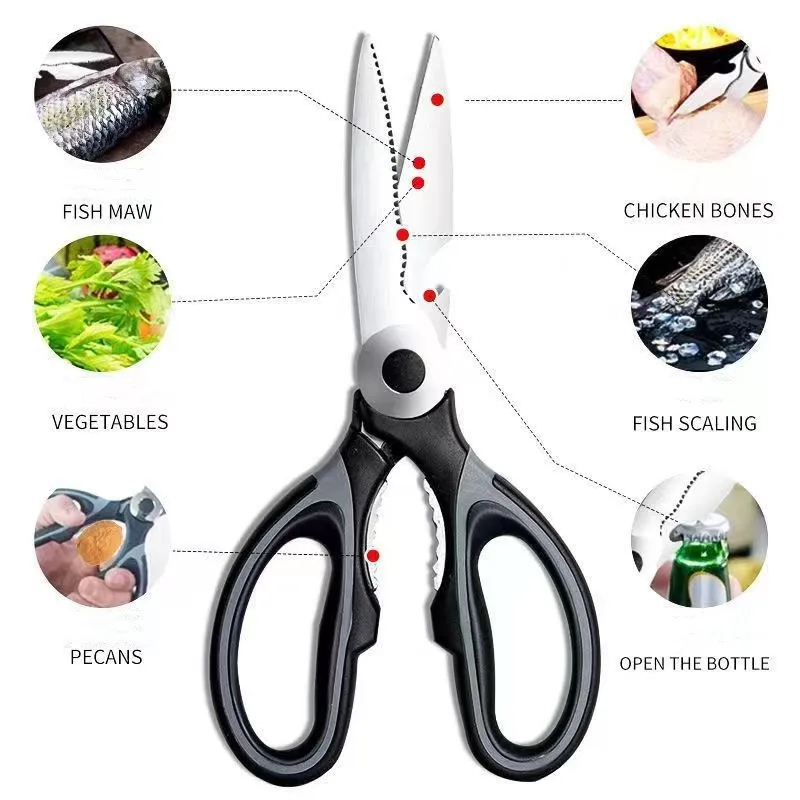 Neff Kitchen Scissors Multi-Functional Strong Chicken Bone Scissors Feeding Aid  Scissors Stainless Steel Household Barbecue Sharp Food Scissors