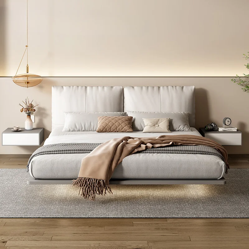 

Suspension Bed Leather Bed Modern Minimalist Suspension Bed Wedding Bed Double Bed 1.8 / 1.5 M Master Bedroom Second Bedroom Bed