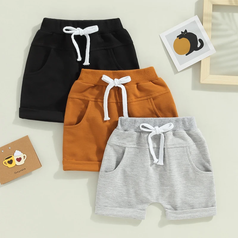 0-36months Baby Boys 3pcs Summer Shorts Casual Party Street Spring Summer Solid Color Drawstring Short Pants For Infant Boys