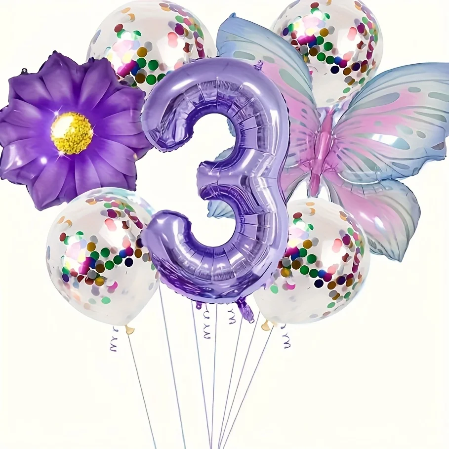 Purple Butterfly Theme Helium Balloons Decoration Set - 7PCS for Birthday, Wedding, Baby Shower & Gifts