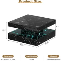 Black Marble Effect LED Coffee Table with 2 Layers of Storage Space, Modern Square Glossy Center Table, Wooden 20 Color Lighting 2