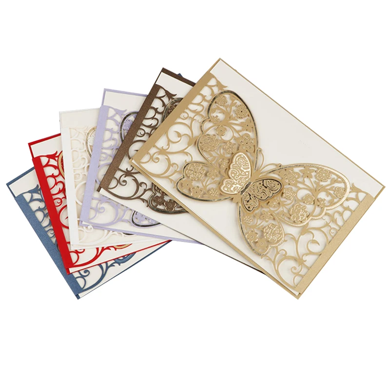 50pcs Butterfly Laser Cut Wedding Invitation Card Covers Business Greeting Card Engagement Wedding Decoration Party Supplies
