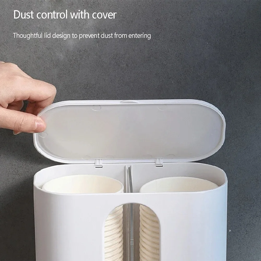 Cup Storage Holder Paper Cup Dispenser Disposable Cup Holder Household Cup Dispenser Water Dispenser Dustproof Wall Mounted Tube Paper Storage Rack
