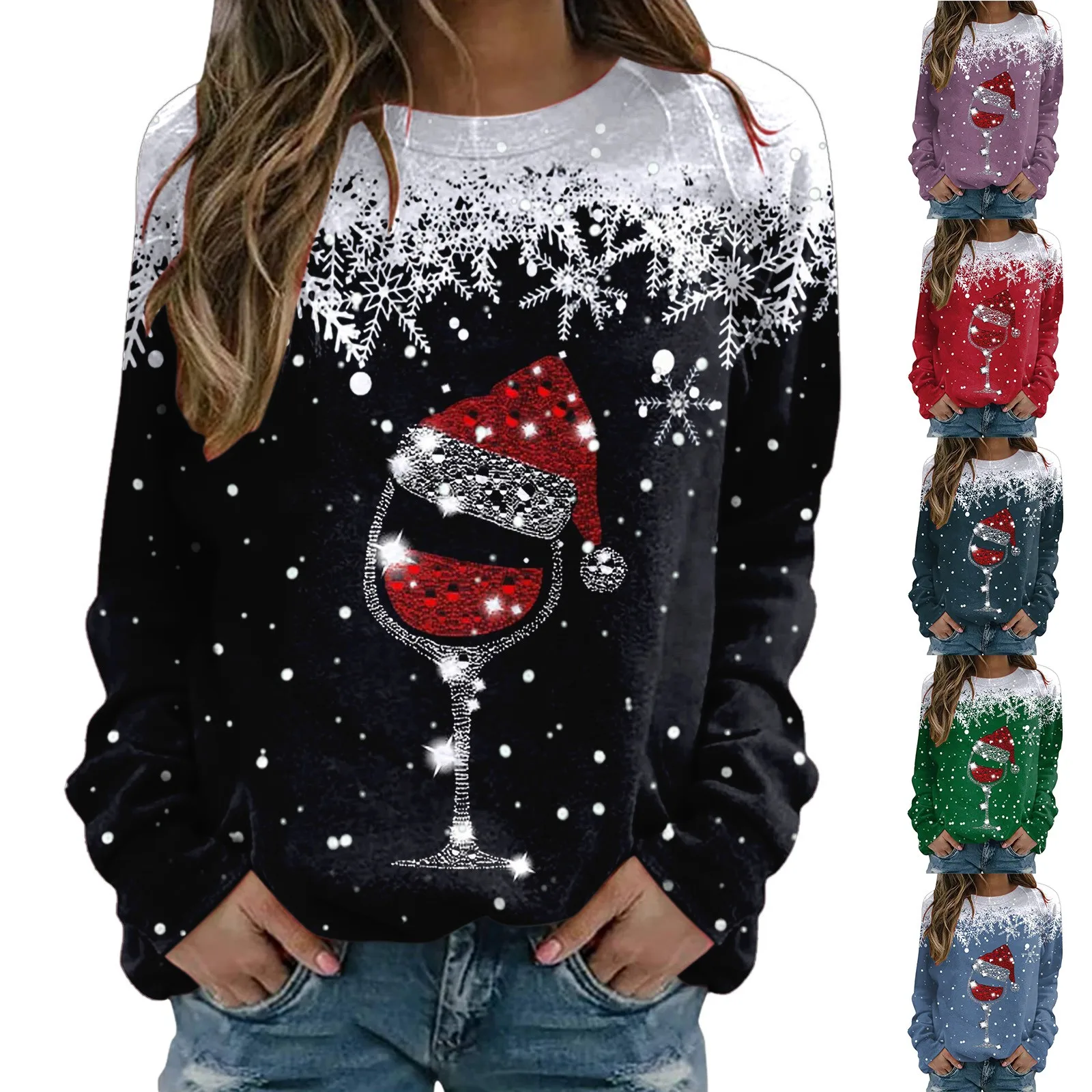 

Snowflake Print Womens Graphic Sweatshirt O Neck Christmas Pullover Autumn Long Sleeves Tops Casual Fleece Sweaters Xmas Hoodies