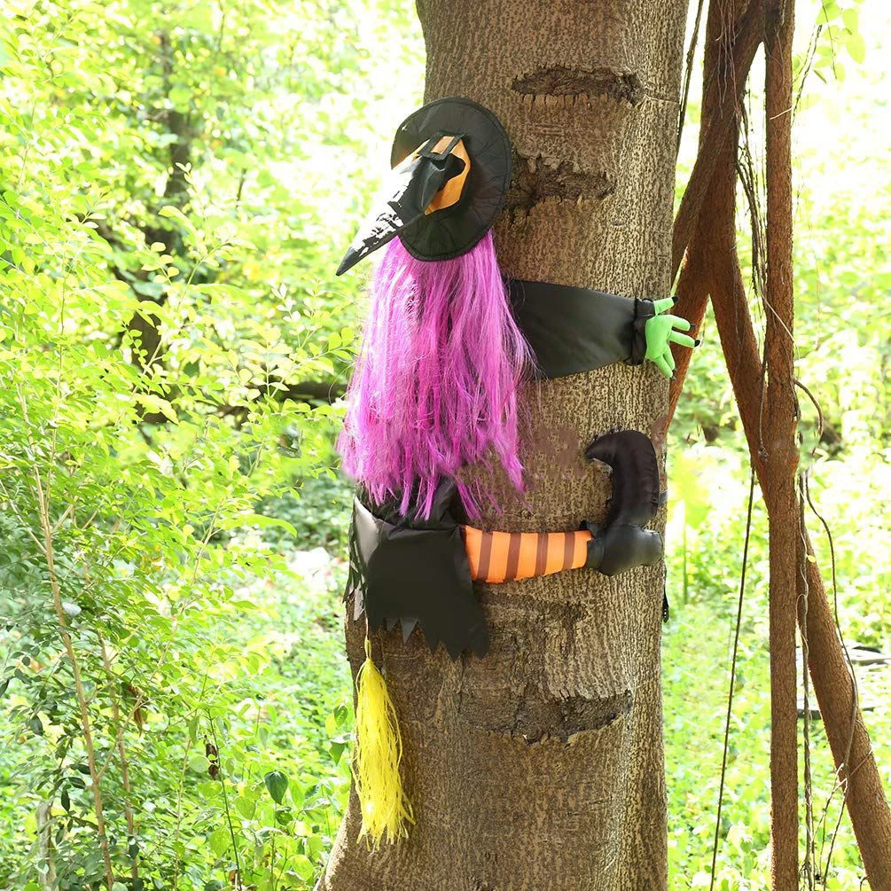 Halloween new witch doll Crashing Witch Into Tree Halloween Decoration Door Porch Tree Decoration_voghion.com
