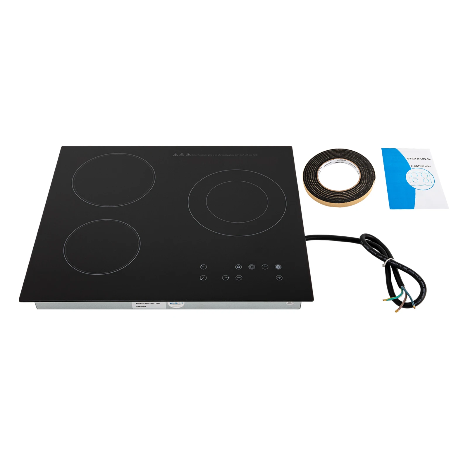2600W Electric Ceramic Cooktop 3 Burners Touch-adjustable Control 9 Heating Levels LED Display Screen Ceramic Cooktop