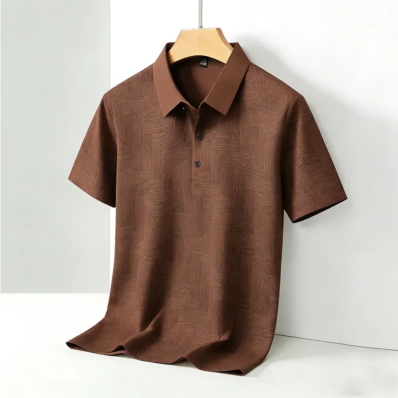 Polo Casual da Uomo con Stampa Geometrica, Colletto a Contrasto, Manica Corta, Traspirante, per Uso Quotidiano Estivo - immagine 3