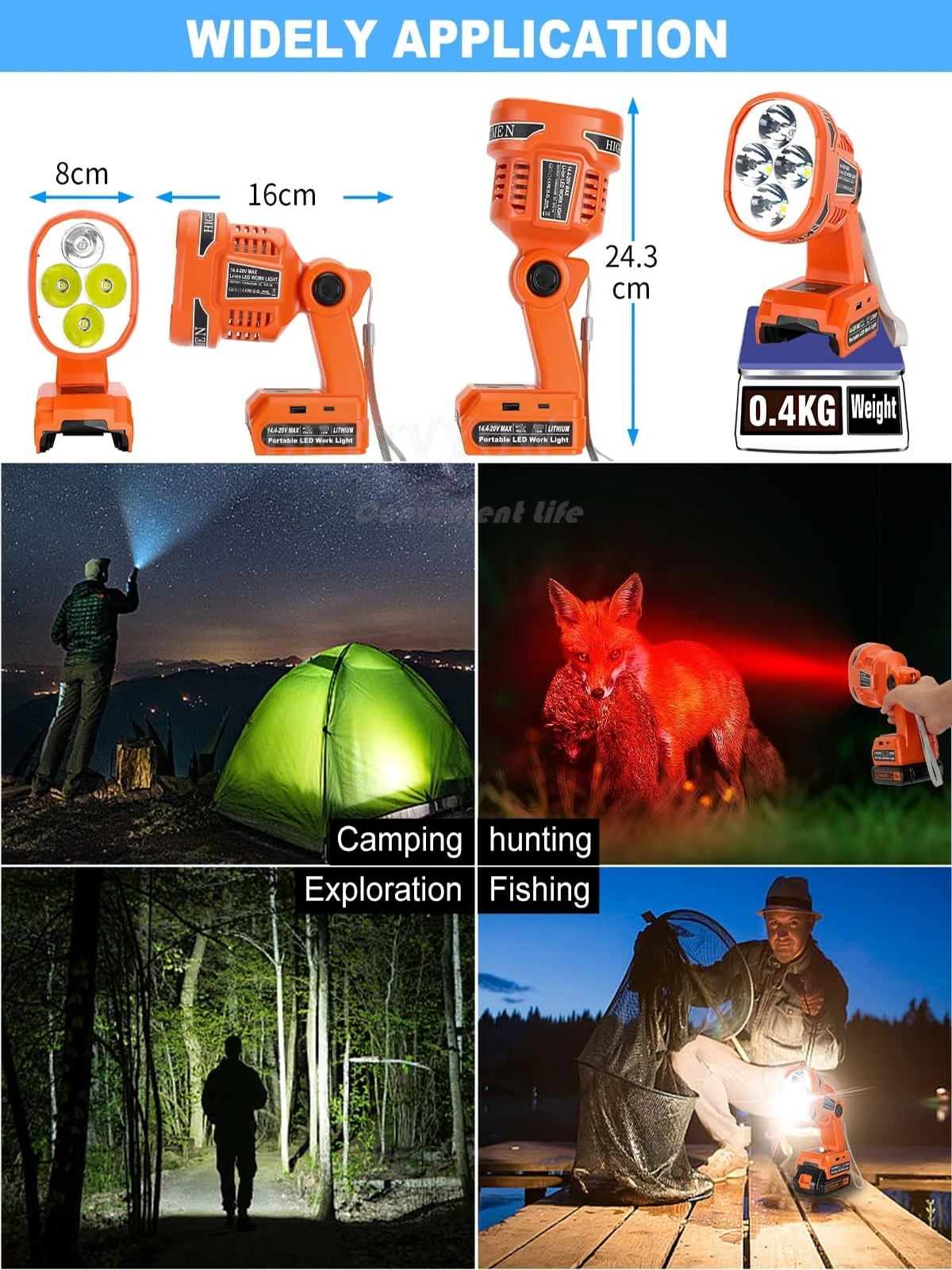 1120LM Cordless LED Flashlight for Black and Decker 20v Battery LED Work Light w