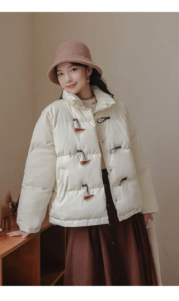 2022 Fashion New Short Horn Button Padded Winter jacket For Women Retro Thickened Long-sleeved Hundred Solid Cotton Jacket Women