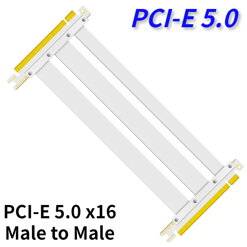 

White PCI Express 5.0 x16 Riser Cable Male to Male 5U Gold-Finger 180 Degree Connector PCI-E Card Gen5 16X 5.0 Riser GPU Jumpers