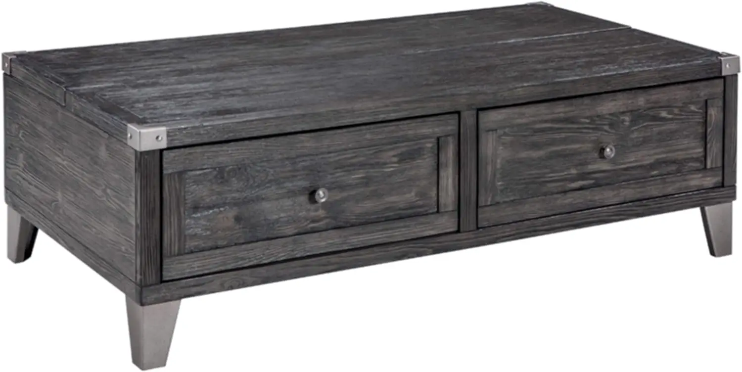 

Signature Design by Ashley Todoe Industrial Rectangular Lift Top Coffee Table with 2 Storage Drawers, Dark Gray with Weathered