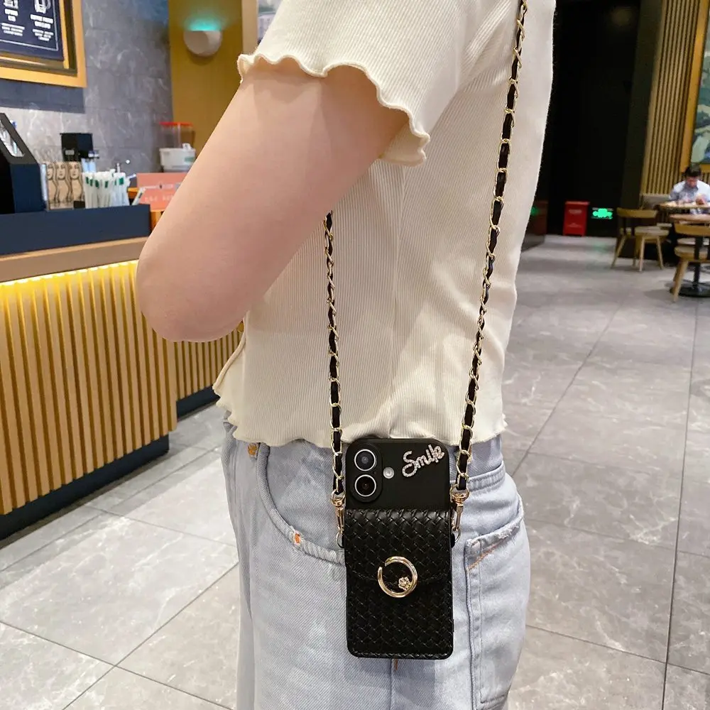 Luxury Woven Wallet Card Holder Phone Case with Crossbody Strap & Lanyard