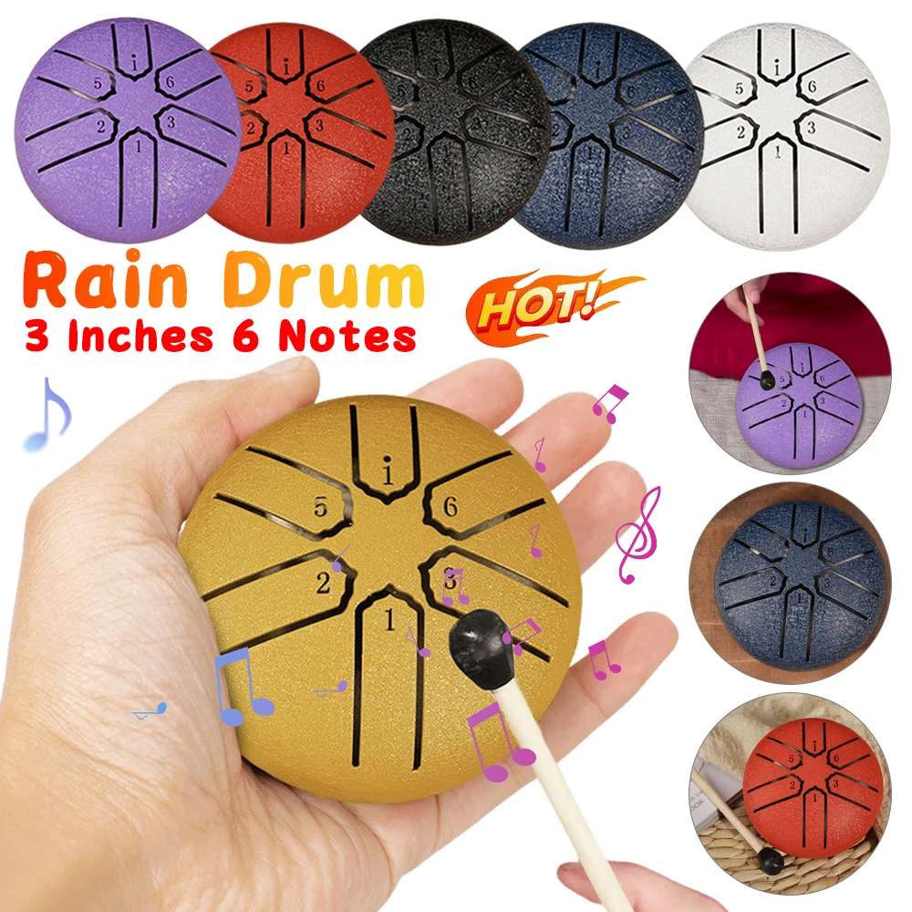 Rain Drum 3 Inches 6 Notes Outside Rain Drum Instrument Mini Handpan Drums Outdoor For Yoga Meditation Unique Gifts ﻿