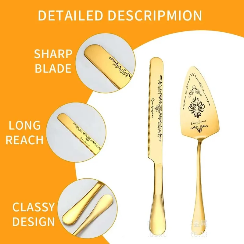 Stainless Steel Cake pi's Knife and Spatula Set Wedding Engagement Birthday 2 Piece Pattern Design
